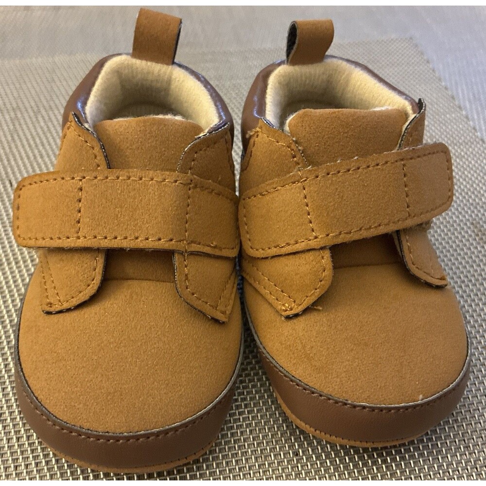 Carter's Child of Mine Boots 0-3 M Baby Faux Suede Ankle Tan Brown Shoes NWOT